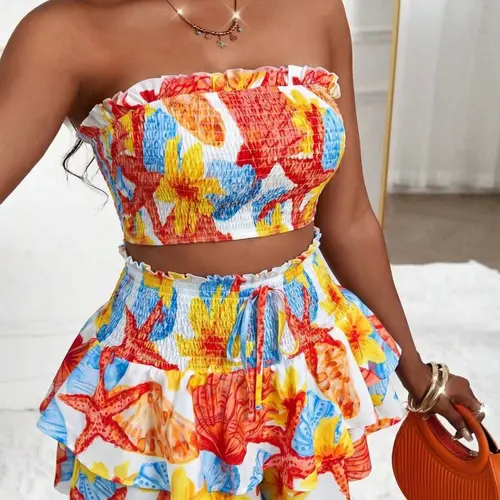 Women's Summer Casual Striped Tank Top and Mini Skirt Set, 2-Piece Elegant, Chic Slim-Fitting Fashion Suit, Plain Surface Design