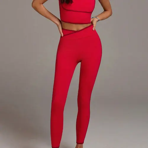Women's seamed Spandex Sportswear Set, Soft Yoga for Daily Wear, Gym, Cycling, Sleeveless Tank Top & Above Knee Pants, Athletic Sets, Exercise Clothing Set