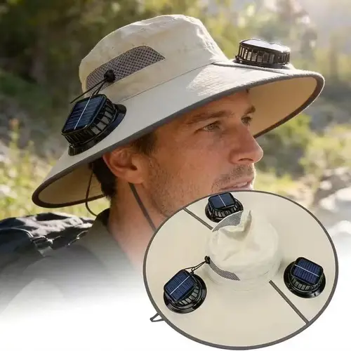 2026 New Three Solar Fan Outdoor Cooling Fan Hat — Sun Protection Hat with Solar Fan,Three-Power Rechargeable Fan,Outdoor Water-Resistant Fan hat,Ideal for Sporting Events,Unisex Design | Fast Cooling,UV Protection for Fishing Gardening Hiking