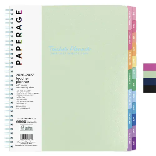 PAPERAGE Teacher Planner - Teacher Must Haves for Administrators, 12-Month Large Size Weekly & Monthly Academic Organizer (July 2026-June 2027, 9.5"x11") with Lesson Scheduling Tabs, Stickers, Inner Pocket (Office Stationery Supplies), Planner For School,