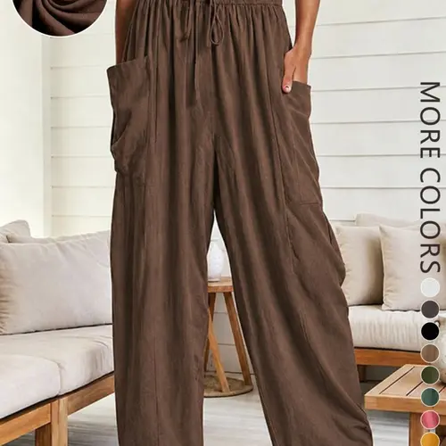 New Spring & Fall Loose Fit Casual Pants, Elastic Waist, High-Waisted Pleated Wide-Leg Pants, Casual Trousers for Women