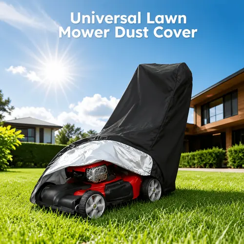 280D Oxford Cloth Lawn Mower Dust Cover, Waterproof Windproof Dust Covers with UV 24H Protect, Secure Drawstring & Storage Pocket, All-Season Black Outdoor Garden Accessory, Rainproof