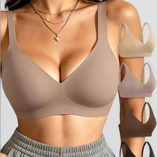 4Pcs Women's Jelly Wireless Bralettes - Basic, Deep V, Breathable Push-Up T-Shirt Bras, Seamless Multiway Everyday Summer Lingerie, Elegant Plain Style Nightwear Gift for Women, Push Up Bras For Women