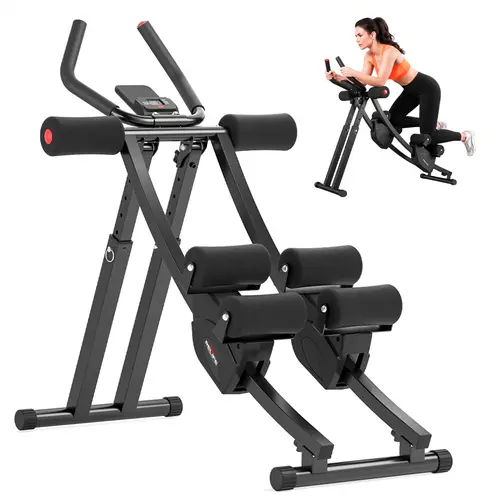 RELIFE Adjustable Ab Machine for Core Workouts - Unisex Foldable Steel Frame Trainer with Independent Dual Tracks, LCD Display, Height Adjust, 440lbs Load, Folds Down for Easy Home Storage, Home Gym Equipment
