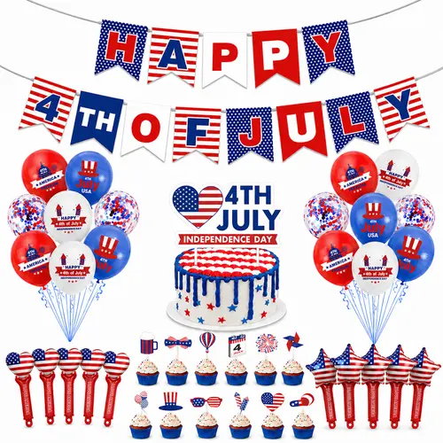 Birthday holiday balloons Decorations , Red White Blue Patriotic Party Supplies Banner Balloons Cake Toppers 10Pcs Noisemakers