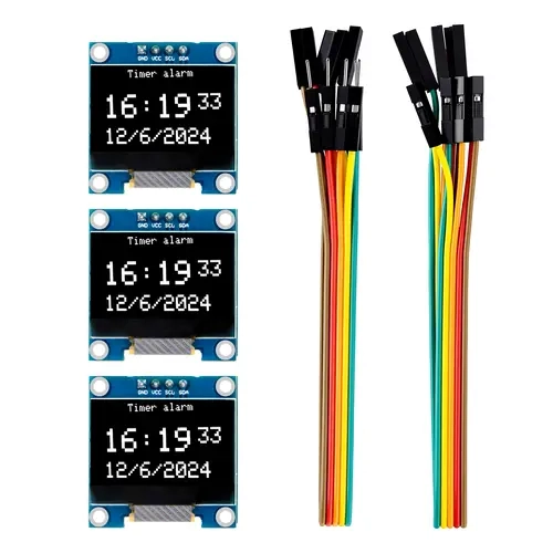 ELEGOO 3PCS 0.96in SSD1306 I2C OLED Display Modules - Self-Luminescent, High-Contrast, 128x64 High-Resolution Pixels, Compatible with Raspberry Pi, Arduino Projects, Includes Dupont Wires