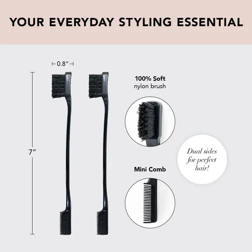 New Double Sided Edge Fixer & Hair Styling Brush with Soft Nylon Bristles, Dual Edges for Grooming & Tame Flyaways Y