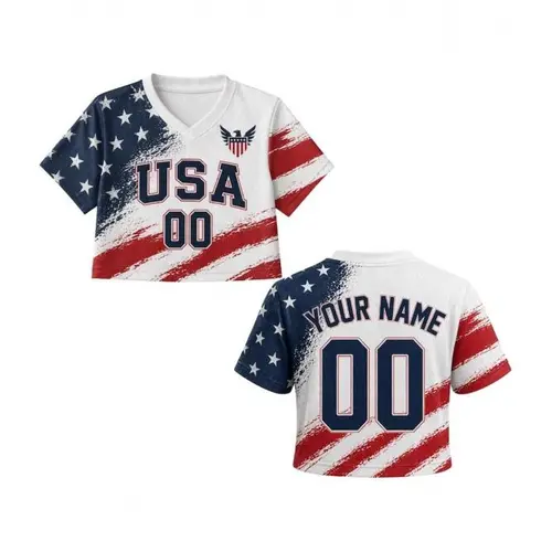 High-end cropped soccer jersey, women's sports cropped T-shirt, USA flag game day outfit gift