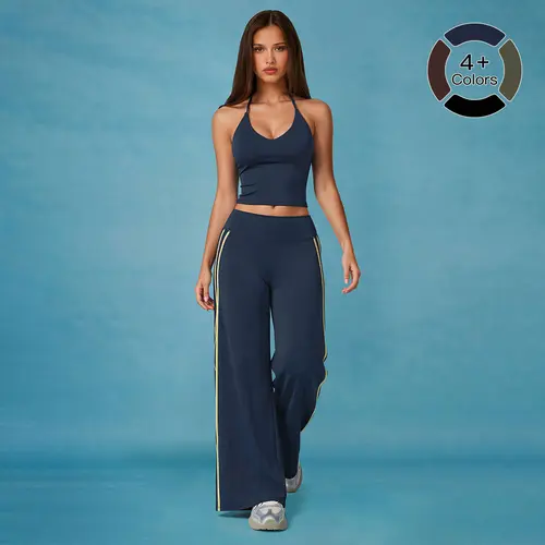 MFVIM Women's 2-Piece Workout Sets - Summer Casual Athletic Wear with Slim-Fit Thin-Strap Tank Top, High-Waisted Striped Pants, Sporty Style Outfits for Gym, Outdoor Fitness, 2 Piece Sets