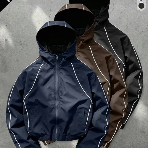 Men’s 3-pack solid-color contrast-trim hooded jackets with side slant 
