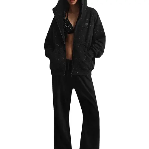 FDR Glitter Zip Up Hoodie Jacket Stand Collar Oversized Unisex Fall Winter, Basic, Streetwear, Piece, Sweatshirts, Tops, Bold Shine, Sparkle Finish