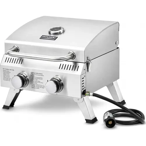 ROVSUN 20000 BTU Stainless Steel Propane Gas Grill with Ignition, 2/3 Burner Portable Tabletop Grill with Folding Legs & Lockable Lid for Outdoor Patio Garden BBQ Picnic RV Tailgating Camping Cooking