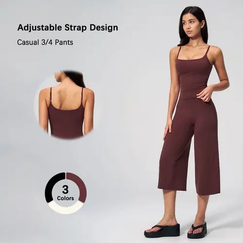 Women's 2-Piece Cooling Sportswear Set - Sleeveless Camisole, Lightweight Capri Pants with Soft Tummy-Control Fabric for Casual Summer Outings | Women's Clothes, Capri Set, Strapless Tube Top Jogger Sportswear, Cooling Effect Women's Sportswear Set, Cute