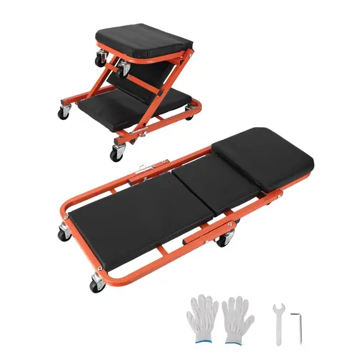 Premium 36" 2-in-1 Z-Frame Mechanic Creeper & Rolling Seat, 330 Lbs Heavy Duty Collapsible Garage Chair with Thick Padded Cushions & 6 Swivel Casters, Low Profile Under Car Automotive Repair Tool for Workshop & DIY, Orange