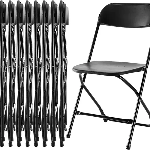 Simple Deluxe 10-Piece Plastic Folding Chairs with Metal Frame, 330lb Capacity, Commercial Indoor/Outdoor Foldable Stackable Portable Seats for Party, Weddings, Barbecues, Events, Office Patio, Black, Church