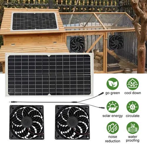 Solar Powered Ventilation Fan with 5In Dual Fans, Exhaust-Intake Mounting Ways and Installation Kits for Shed, Chicken Coop