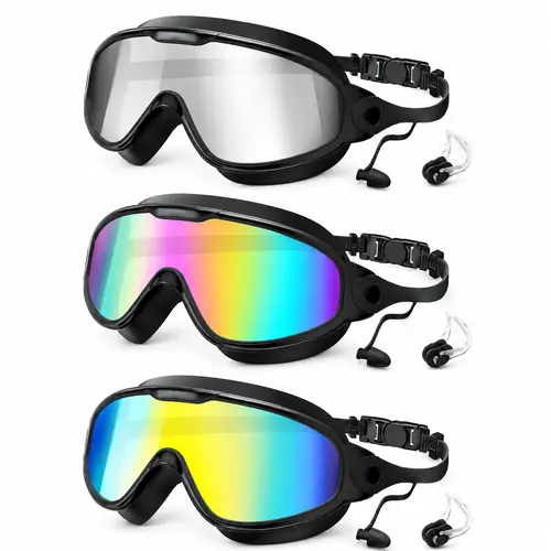 3/2Pack Swim Goggles Wide View UV400 Anti-Fog Leakproof Swimming Glasses with Nose Clips for Outdoor Water Sports, Summervibes Outdoor Fun, Adjustable Swim Swimming Goggles