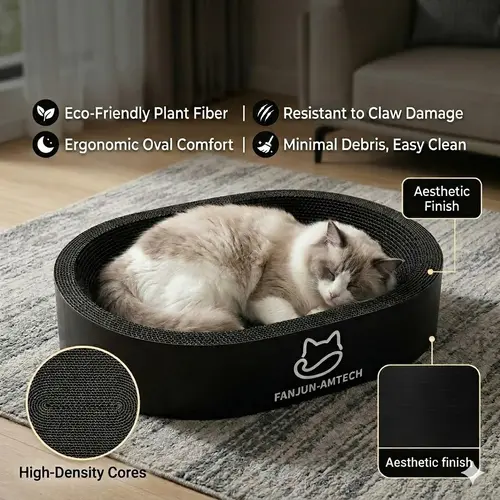 Extra Durable Oval Cat Scratching Bowl, Reinforced High-Hardness Corrugated Cardboard Cat Bed with Plant Fiber, Heavy Duty & Less Debris Cat Furniture tiktokshopsummersale