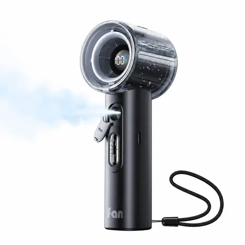 KIMMOO Portable Misting Fan, USB Rechargable Handheld Fan with Water Spray Mist, Up to 13 Hrs Cooling, 25000PRM, 100 Speeds, 50ml Water Tank, Personal Turbo Fan for Travel/Makeup/Office/Outdoor