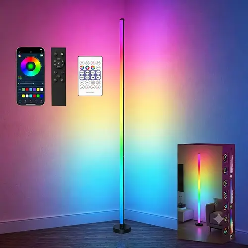 RGBIC Corner Floor LED Lights, USB-Powered with Remote Mood Control, Color-Changing RGBIC Mood Glow Lighting for Living Room, Lights for Bedroom Home Festive Decorations
