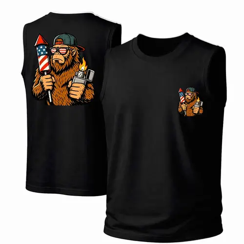 Men's Cotton Sleeveless Tank Top -American Bigfoot Printed Style. This Is A Casual Item Suitable For Both Men And Women, Especially Perfect For Spring And Summer; The Cool Print And Classic Crew Neck Cut
