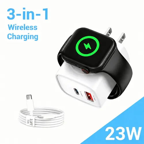 [2026 New Upgraded] 3-in-1 Magnetic Wireless Wall Charger Block, 23W PD USB-C Fast Charging Station Compatible with iPhone 17/16/15 Pro Max, Apple Watch Ultra/9/8/7, AirPods - Portable Travel Charger with Cable Included, Smartphone, Cellphone, Electronic