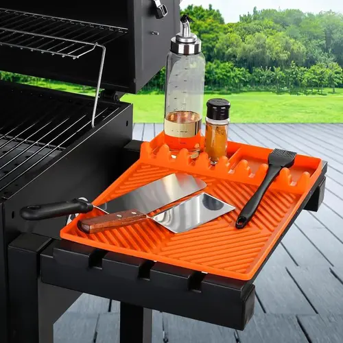 Blackstone Heat-Safe Griddle Side Shelf Mat, Silicone Utensils Organizer with Waterproof, Oil-Proof Drip Pad (16in*11.5in) - Easy to Clean Barbecue Tool Set, Father’s Day Gift for Dad, Summer BBQ