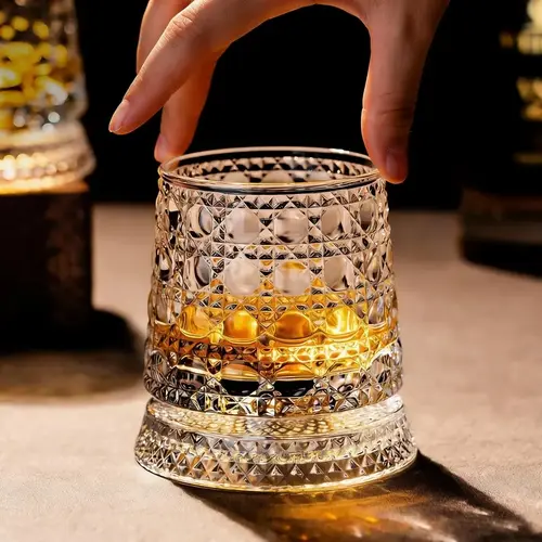 Spinning Whiskey Glasses Luxury 360° Spinning Crystal Glass – Stress Relief Whiskey & Wine Glass Elegant European Barware Gift Rotating Glass Cup Spinning Glass Cup homeessentials, Premium Drinking Glasses, Gem Rotating Whiskey Glass, Crystal Glassware