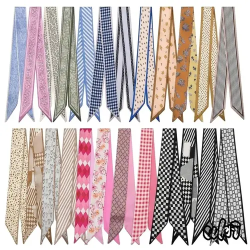 Adult Female 24-Piece Fade-Resistant Silk-Textured Multipurpose Bag Accessory Set - Assorted Prints, Fashion Shawl Wrap, Neck Scarf, Hairwraps, Multifunction Hair Kerchief for Casual Summer Outfits, Silicone Watch Band Compatible