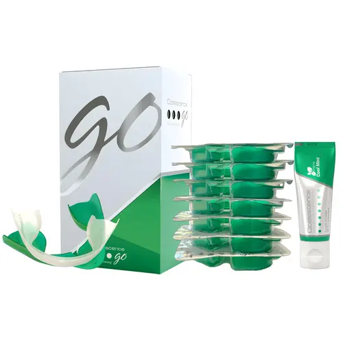 Opalescence Go 15% Hydrogen Peroxide Teeth Whitening Bundle - (7 Treatments) Prefilled Whitening Trays & Travel Original Whitening Toothpaste 1 Oz - Mint