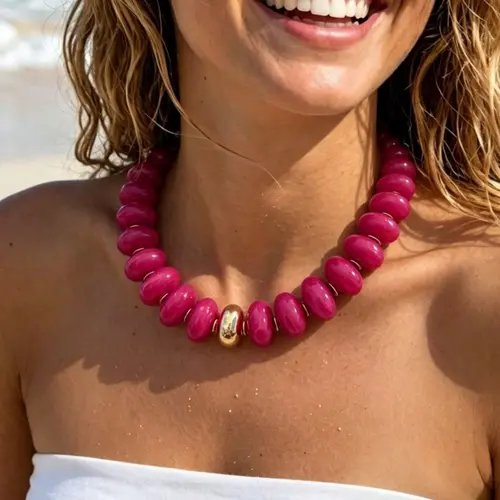 Boho Style Acrylic Beaded Necklace, Rose, Casual Fashion Jewelry, Everyday Wear Jewelry, Perfect for Daily Wear, Travel, Gifts for Family and Friends, Casual Style Necklaces