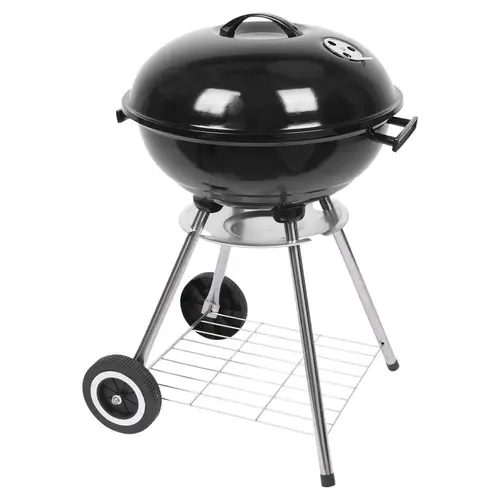 18-Inch Portable Stainless Steel Galvanized Steel Kettle Charcoal Stove Grill - Round Bowl, Lid, Wheels, Storage Holder, Charcoal Flame Brings Real BBQ for Camping, Commercial Restaurant Use