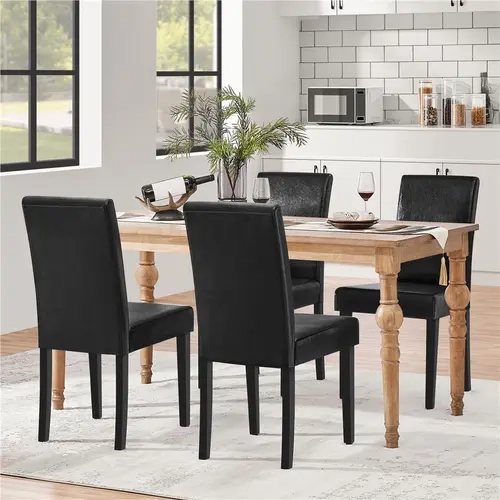 Costoffs Set of 4 Modern High-Back Upholstered Fabric Dining Chairs - Solid Rubberwood Legs Indoor Furniture for Dining Room, Kitchen Use