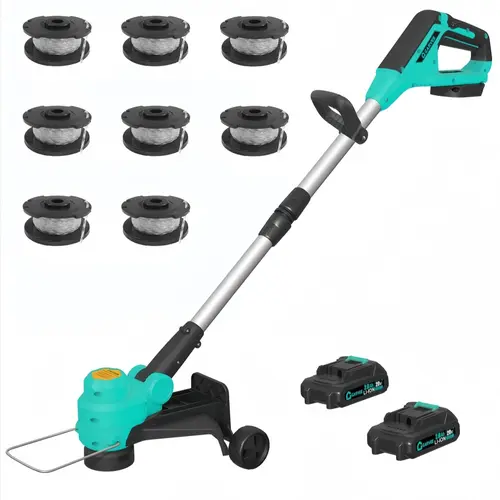 Garvee Upgraded 12-Inch Wireless String Trimmer & Edger – 20V Battery Powered Weed Wacker – 2 x 2.0Ah Batteries, Wheels, Fast Charger – For Garden & Yard