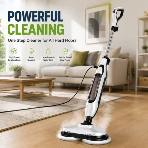 Sweetcrispy Dual-Head Corded Steam Cleaner Mop, Lightweight Electric Hard Floor Cleaner with 30s Quick Heat, 30s Steam Start, LED Display, 2 Spinning Machine-Washable Pads, Visible Water Volume, Easy Refill Cup, for Hardwood, Tile Floors