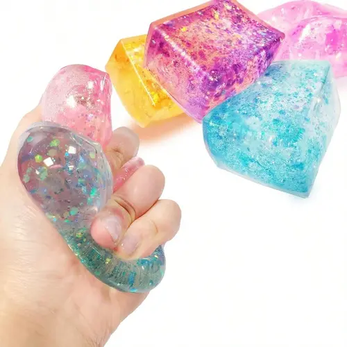 4pcs Unisex Glitter Colored Cube Stress Balls - Non-Toxic Squishy Fidgeting Sensory Squeeze Tools, No Battery Needed, Perfect Party Toy Gift for Kids