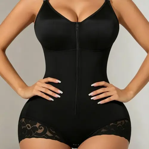 1 Count High-Stretch Compression Jumpsuit, Fajas, Women's Adjustable Breathable Closure Lace Shapewear, Butt Lifting & Tummy Control Bodysuit for Fitness & Active Lifestyle
