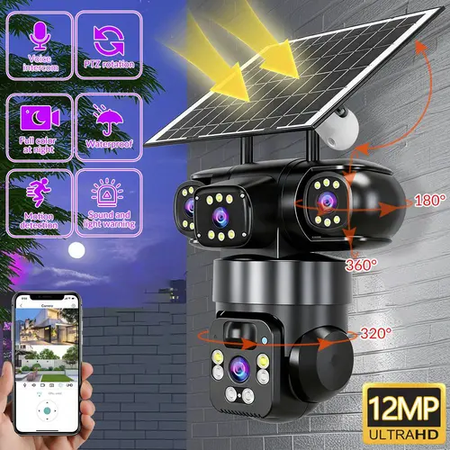 【BackToSchool】Wireless Outdoor Security Camera - 3-Lens, 6K 9MP, 360 PTZ WiFi Camera with 10X Zoom, IP66 Waterproof, Color Night Vision, 2-Way Talk, Motion Tracking, Electronic Speaker, Microphone, Local Storage, Cable-Included, Valentine’s Day Gift