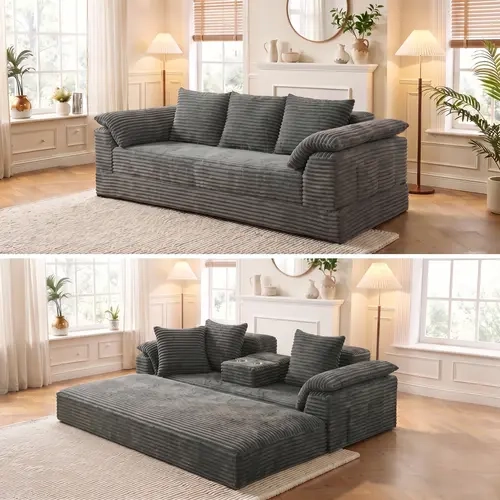 78.7" 4 in 1 Foldable Floor Sofa Bed  Couch in A Box with 2 Cup Holders, Convertible 3 Seater Boneless Couch Folding Recliner Sleeper Chair for Living Room, No Assembly Required