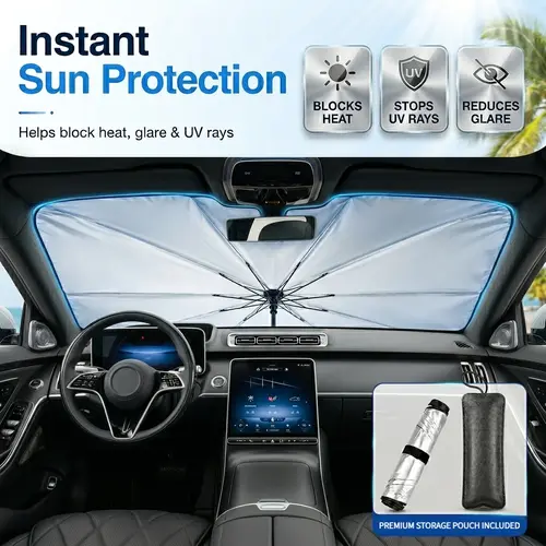 Portable Car Windshield Sunshade, Foldable Windshield Sun Umbrella, Car Exterior Accessories, Car Windshield Cooling Umbrella for Daily