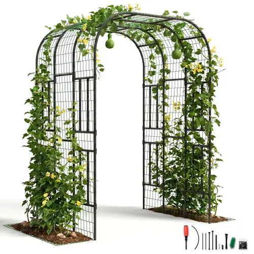 Garvee Upgraded Extra Tall 7.3FT Metal Garden Trellis Arch - Polyethylene-Coated Steel Plant Support - Ideal for Climbing Vegetables, Tomatoes, Cucumbers & Flowers - Outdoor Raised Bed Arbor
