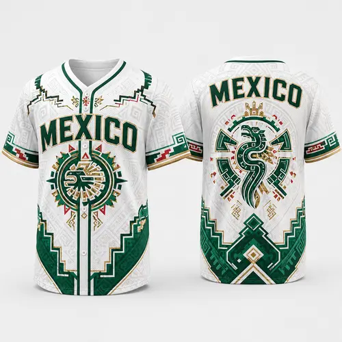 Men’s Mexico-Inspired Menswear Short-Sleeve Button-Front Shirt, Breathable Mesh Polyester Top, Green White Heritage Graphic Casual Summer Professional Sports Shirt, Shortsleeve