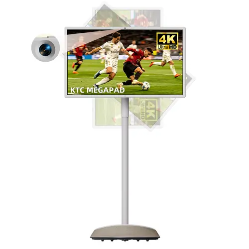 KTC MEGAPAD 32" 4K UHD 16+256 Smart Touch Portable TV, 3840*2106 60Hz Touch Screen Monitor with Rolling Stand, RAM 16G + ROM 256G, Android 13, Wifi 6, Bluetooth5.2, Google EDLA & TUV LBL Certified, 8MP Camera, 9500mAh Battery, 4×8W Speakers, A32Q7 MAX