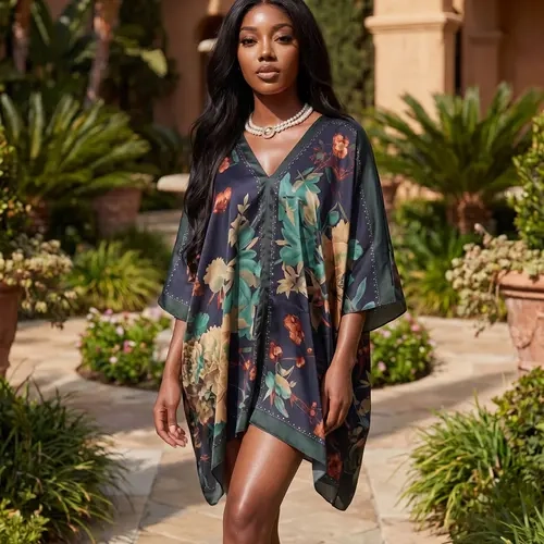 Women's Large V-Neck Shawl, Beach Cover-Up, Swimsuit Coverup, Loose Fit, Breathable, Eye-Catching Print, Perfect for Vacation & Daily Wear