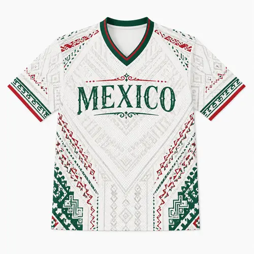 Men's V-Neck Short-Sleeve Graphic T-Shirt - Mexican-Inspired Geometric Print, Lightweight Breathable Mesh Top for Summer Streetwear