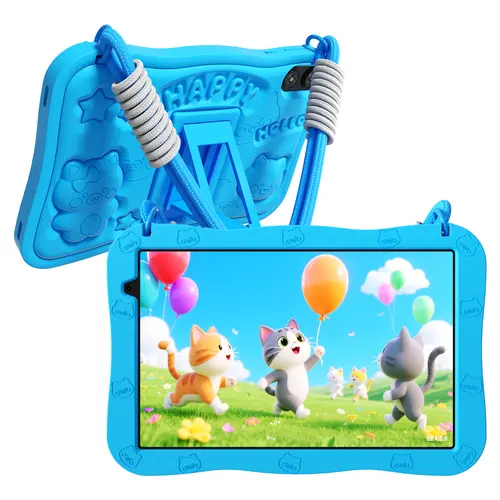 [Back To School] PRITOM Kids Tablet 10Inch Android 16 8GB RAM 32GB ROM Dual Cameras WiFi6 6000mAh Battery Protective Silicone Case Animal Flash Cards Educational Apps Toddler Gifts Stress Relief Case Pink/Blue Best Kids Gift, Screen, Device
