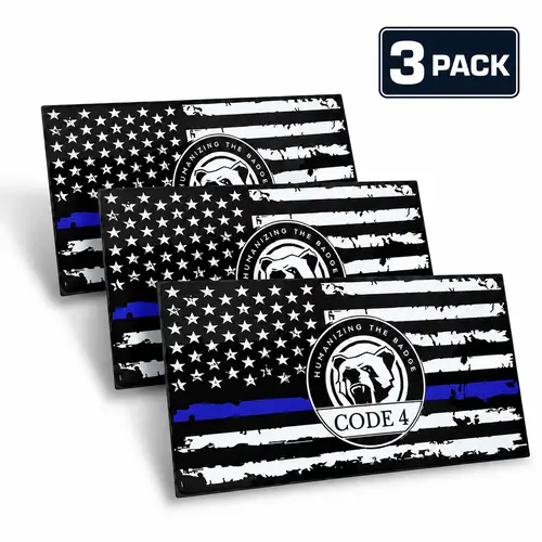 3/5/10Pack Thin Blue Line Code 4 Decal Sticker | Waterproof 3D Vinyl Adhesive | for Car Window, Laptop, Helmet & Water Bottle | Law Enforcement Support Gift | Fade Resistant