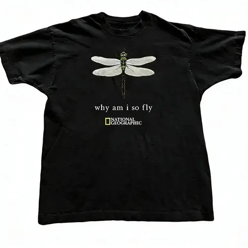 National Geographic Dragonfly Why Am I So Fly Graphic T-Shirt - Unisex Nature Streetwear Vintage Round Neck Casual Tee