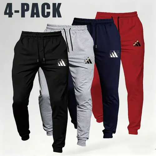 Men's 4-Pack Sweatpants - Elastic Drawstring Joggers, Soft Athleisure Gym Clothes, Casual Training Pants, Multi-Color Track Pants for Gym & Travel