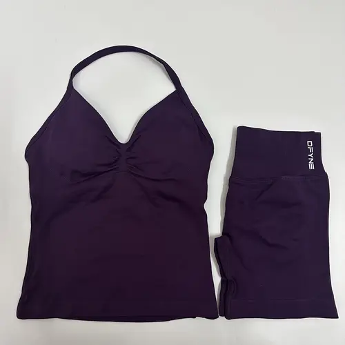 DFYNE Impact Seamless High-Waisted Scrunch Shorts Set for Women – Padded Halter Sports Bra Workout Set, Gym Workout Women